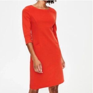 Boden Women's Jasmine Ottoman Dress Orange Sheath Shift Ribbed 3/4 Sleeve Size 6